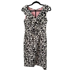 Kay Unger Black White Printed Satin Elegant Sheath Dress Women’s Size 4